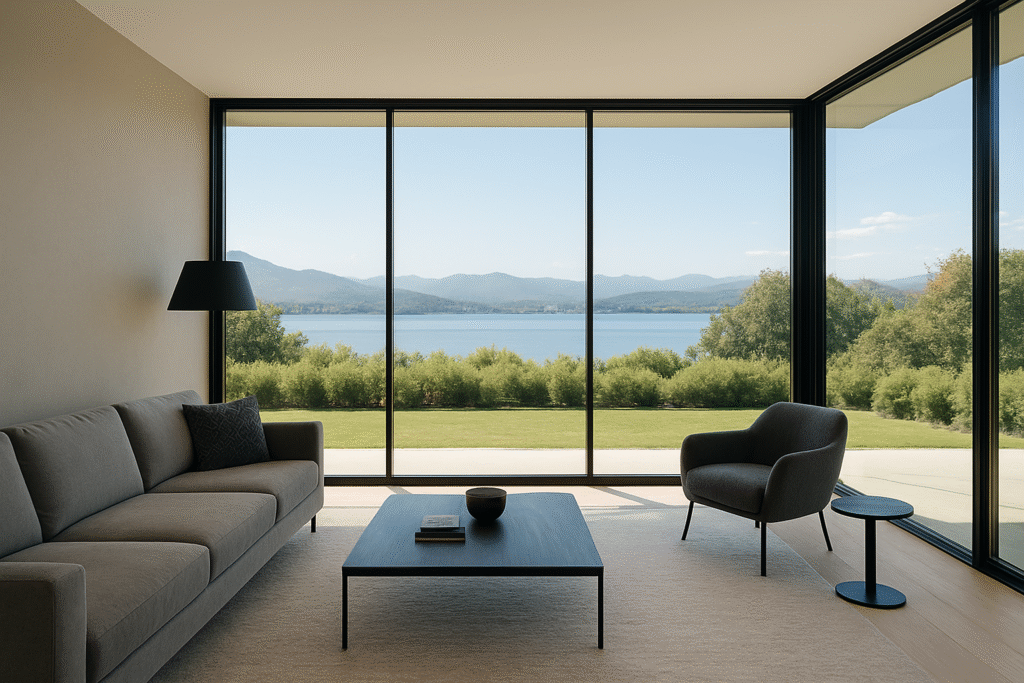 Floor-to-ceiling glass panels