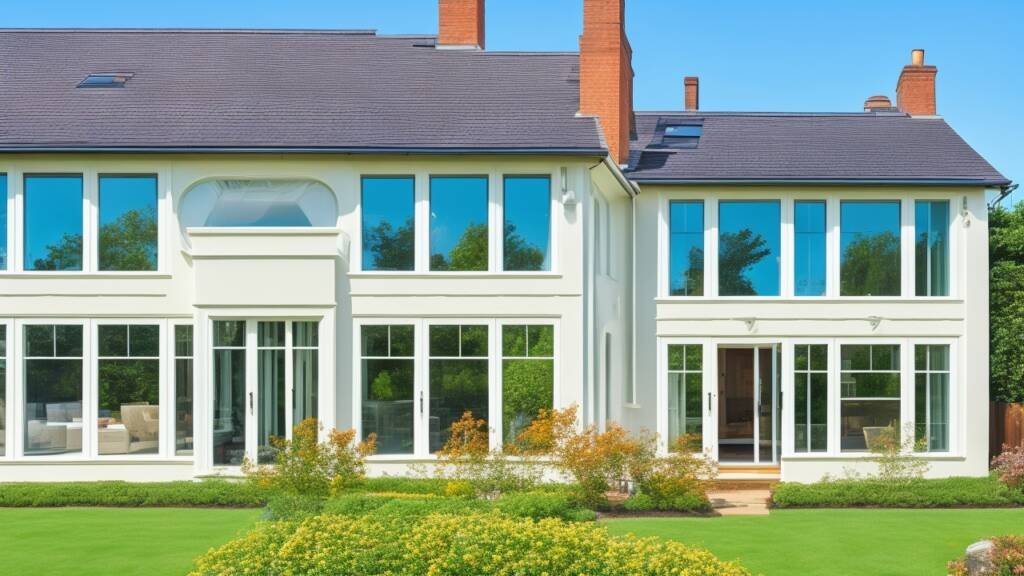 A variety of elegantly styled windows and doors in a modern British and Irish home setting, highlighting sash windows made of uPVC and timber, all showcasing energy-efficient glazing and innovative design.