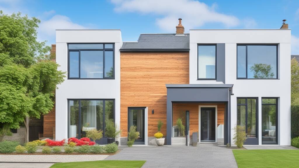 A modern Irish home showcasing energy-efficient sash windows and a contemporary door, demonstrating the intersection of design, comfort, and sustainability.