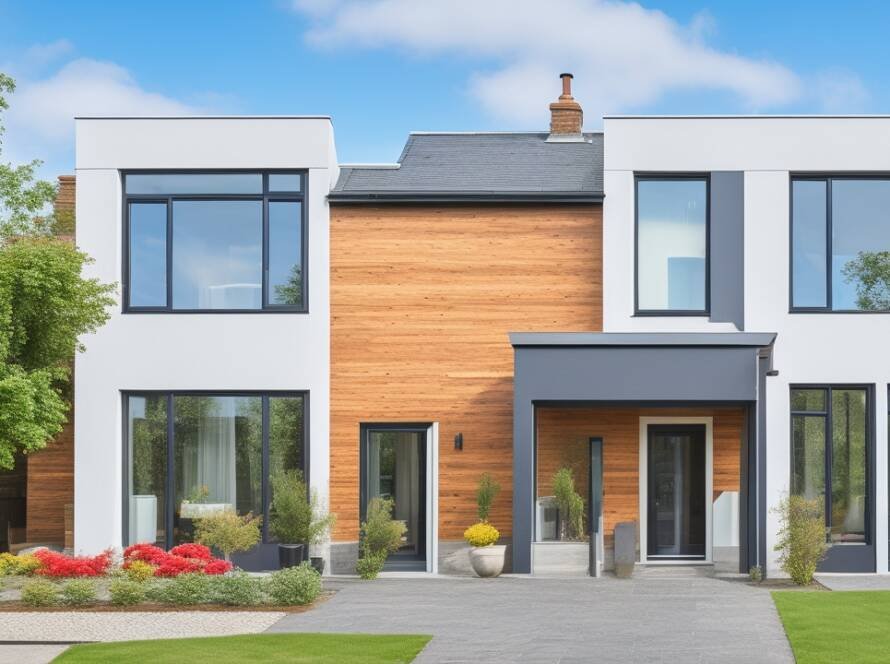 A modern Irish home showcasing energy-efficient sash windows and a contemporary door, demonstrating the intersection of design, comfort, and sustainability.
