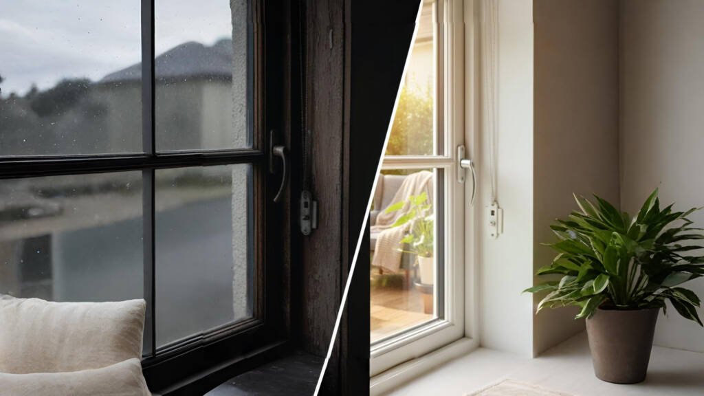 old & modern sash windows in split view